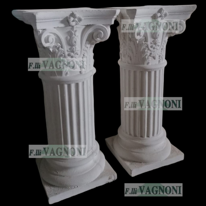 COPPIA COLONNE CAPITELLO CORINZIO IN CEMENTO BIANCO CM. 80